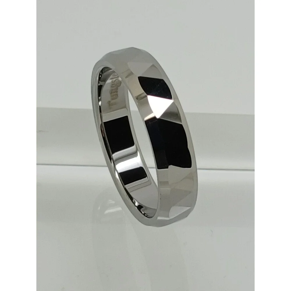 Vintage‎ 90s New Mens Tungsten Carbide 6mm Faceted Geometric Band Ring Size 12.5